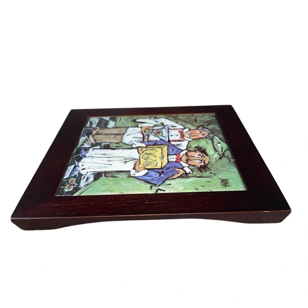 Vintage Framed Bartender Cigar Martini Art Tile – Signed by “Joanna” 8”x8” - Picture 5 of 12